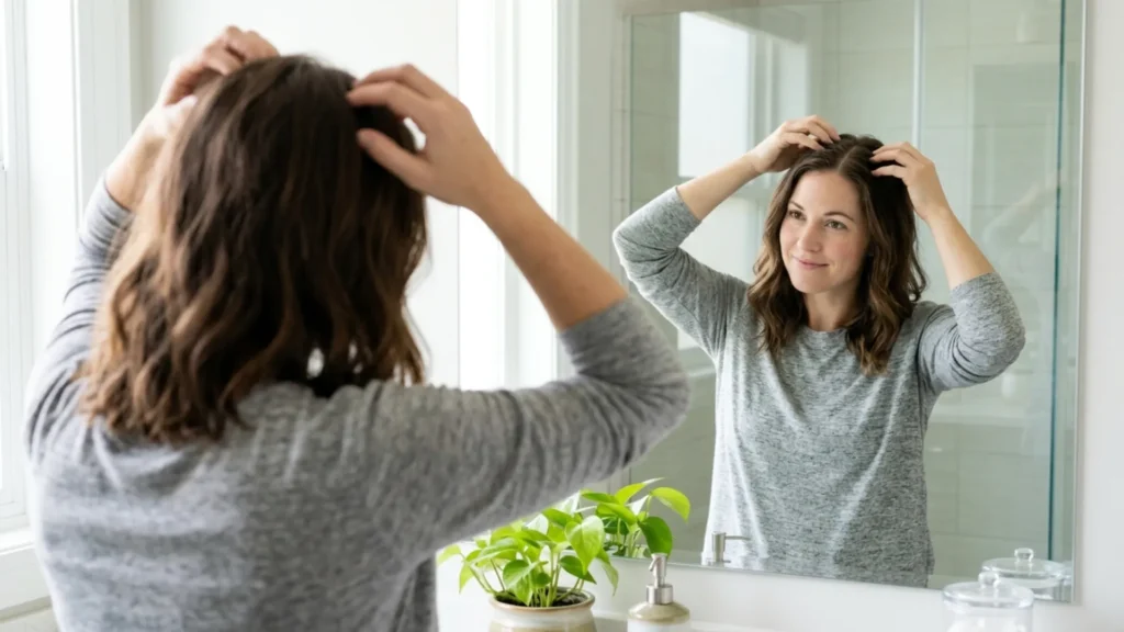 Checking hair thickness after weeks of a new routine