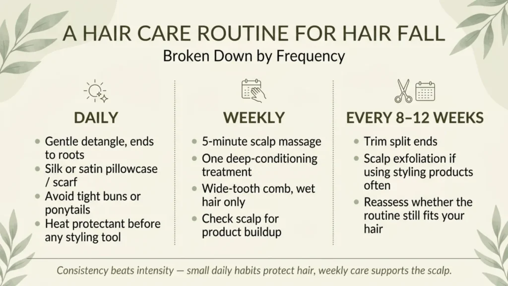 Chart of daily, weekly, and periodic scalp care tasks