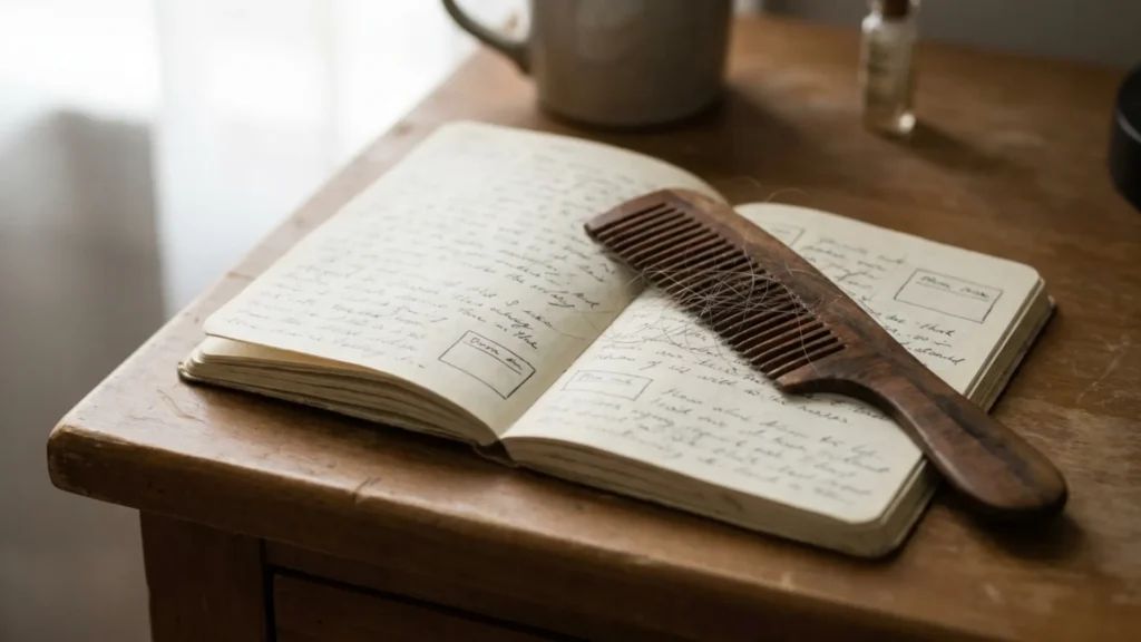 Journal used for tracking hair growth recipe progress over weeks