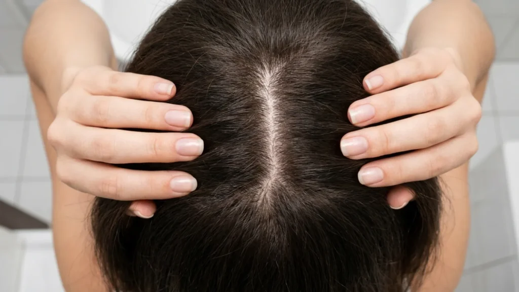 Close-up of a scalp part showing where hair follicles sit