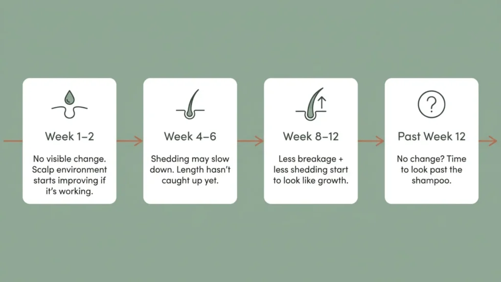 Timeline graphic showing what to expect at week 1, 4, and 12