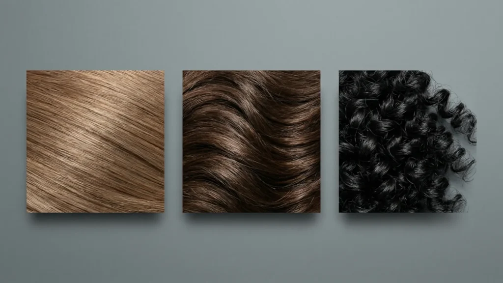 Three hair textures side by side showing different porosity levels