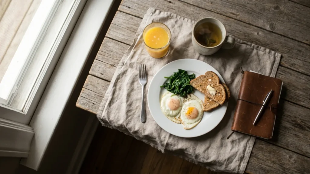 Protein-rich breakfast flat-lay linked to hair growth secrets and internal health