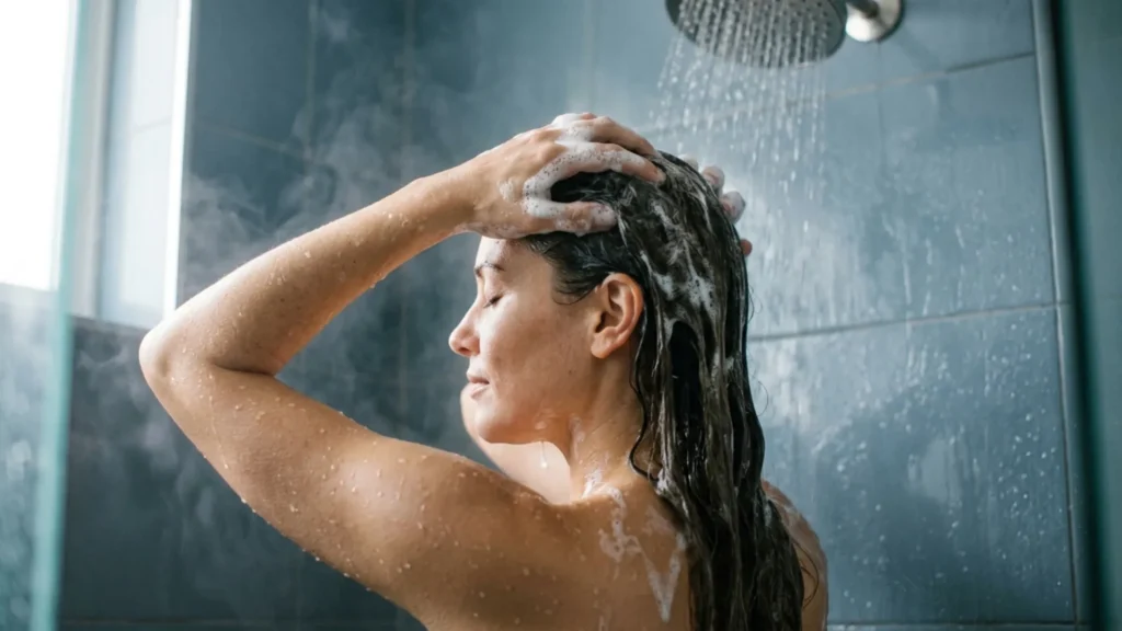Massaging shampoo into the scalp during wash day
