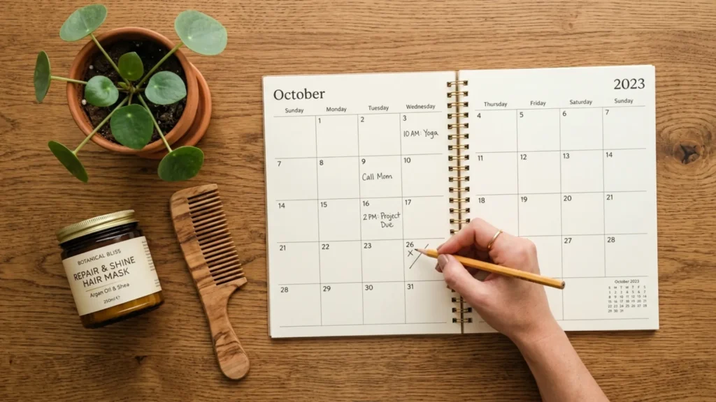 Calendar marking suggested hair mask days based on hair type